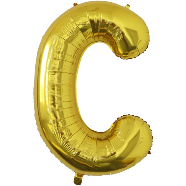 Balon Folie Metalizata Litera C, Cyrax, 80 cm, Umflati cu Heliu sau Aer, Ambalaj Individual, Pai inclus, Auriu