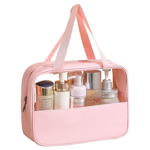 Geanta cosmetice Cyrax, pentru voiaj sau organizare, material PVC/textil, impermeabila, portabila, 30 x 21 x 12 cm, roz...