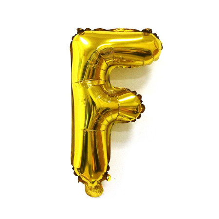Balon Folie Metalizata Litera F, Cyrax, 40 cm, Umflati cu Heliu sau Aer, Ambalaj Individual, Pai inclus, Auriu