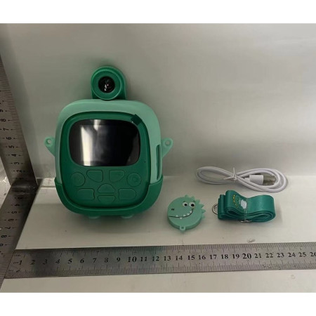 Set Camera Instantanee pentru Copii, Cyrax, Ecran HD 2.4'', 24MP, 720P Video, 1200 mAh, cu Functie de Printare Alb-Negru, cablu USB-C, Bluetooth, Compatibil iOS/Android, Imprimare APP, Model Dinozaur, Verde