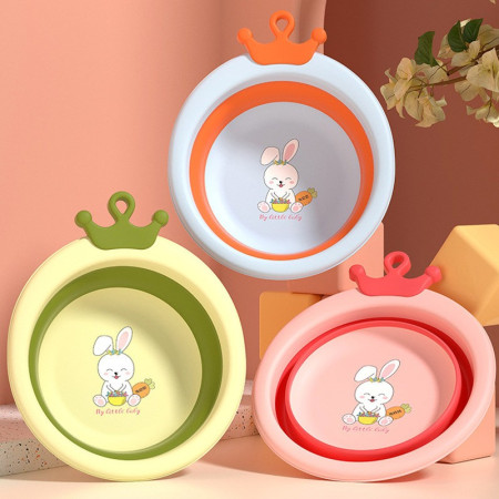 Cada Pliabila pentru Baie pentru Copii, Cyrax, Cadita pentru Bebelusi, Model Rotund cu Iepuras, Roz, 30x31x3.5 cm, 3.3 L