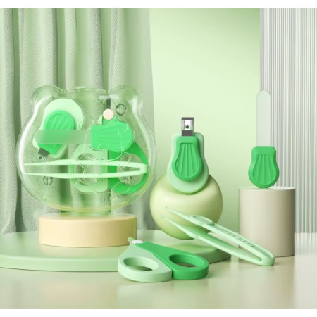 Set Ingrijire Unghii pentru Bebelusi, Cyrax, Cutie de Depozitare in Forma de Ursulet, 10 x 9.5 cm, Verde