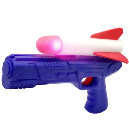 Pistol de Jucarie, Cyrax, cu Lansator de Racheta, din Polistiren/Plastic, Lumina LED, +3 Ani, Albastru/Rosu