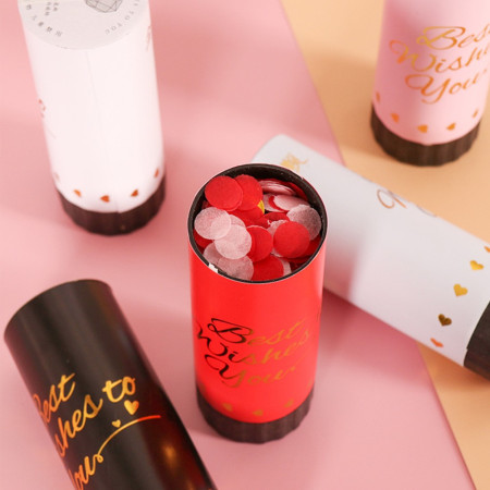 Tun de Confetti, Cyrax, Best Wishes 11 x 4 cm, Model Buline din Hartie si Folie, Rosu