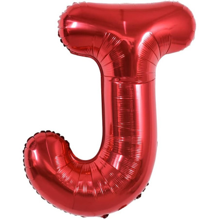 Balon Folie Metalizata Litera J, Cyrax, 40 cm, Umflati cu Heliu sau Aer, Ambalaj Individual, Pai inclus, Rosu