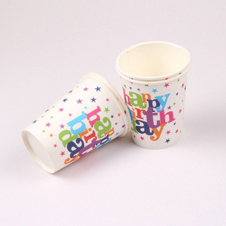 Set 6 Pahare, Cyrax, Imprimeu Happy Birthday, din Carton, 7.5 x 7.8 cm, Multicolor