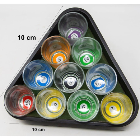 Set 10 pahare de shot Cyrax, cu Suport de Biliard, 30 ml, din sticla, 10 x 10 cm, multicolor