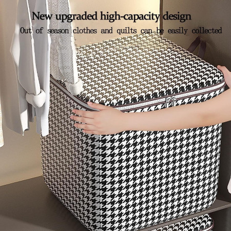 Cutie de Depozitare cu Fermoar,  Pliabila, Maner Ranforsat, Fermoar Rezistent, pentru Haine, Paturi, Plapumi, Perne, Lenjerii de Pat, Jucarii, 40x50x50 cm, 100 Litri, in Carouri, Alb-Negru