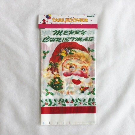 Fata de masa dreptunghiulara  PVC, 2.5 mm grosime, imprimeu Mos Craciun, potrivit pentru Craciun, utilizare multipla, 180 x 108 cm, alb
