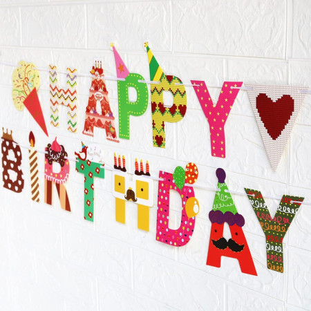 Banner Happy Birthday 100x200 cm, Cyrax, Rola de Ata Inclusa, Tematica Candy, Multicolor