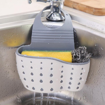 Suport Scurgere pentru Burete si Laveta de Vase Bucatarie, Cyrax, Albastru, Curea Reglabila, Plastic Flexibil, 15x 5x 21cm