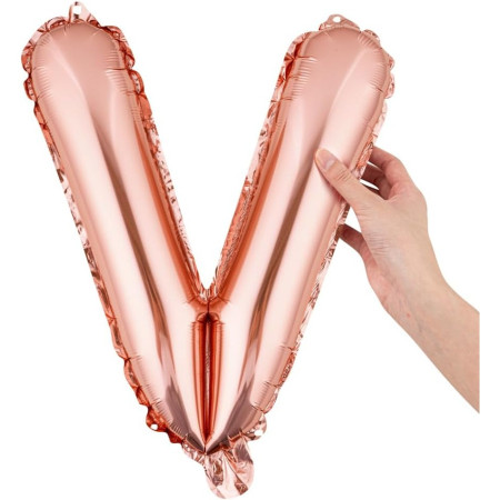 Balon Folie Metalizata Litera V, Cyrax, 40 cm, Umflati cu Heliu sau Aer, Ambalaj Individual, Pai inclus, Rose Gold