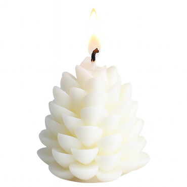 Lumanare Parfumata de Craciun,  Model Con de Pin, din Ceara de Soia, Cadou Creativ Handmade de Craciun, 7 x 6.5 x 6.5 cm, Alb