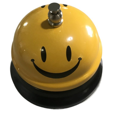 Clopotel Metalic Multifunctional, Cyrax, Galben cu Imprimeu Smiley Face, 7.5x7.5x6.5 cm, Receptie, Restaurant, Cafenele