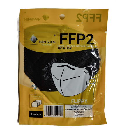 Set 2 bucati Masca de protectie faciala, Cyrax, de unica folosinta pentru adulti, FFP2, KN95 CE 0370, 5 straturi, nesterila, ambalaj individual, Negru