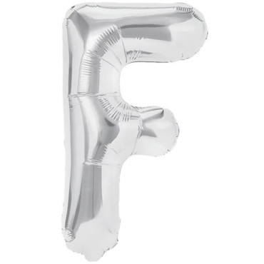 Balon Folie Metalizata Litera F, Cyrax, 40 cm, Umflati cu Heliu sau Aer, Ambalaj Individual, Pai inclus, Argintiu