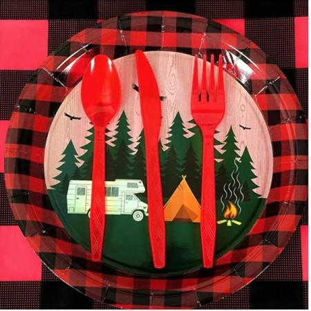 Set 10 Farfurii Unica Folosinta, Cyrax, 23 cm, Model Camping, Multicolor