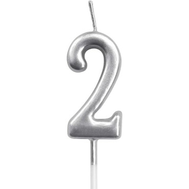 Lumanare de Tort, Cyrax, Model Cifra 2, Party, 4.5 x 2.5 cm, din Parafina, Argintiu