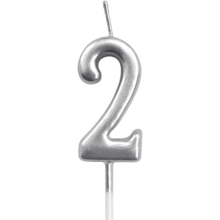 Lumanare de Tort, Cyrax, Model Cifra 2, Party, 4.5 x 2.5 cm, din Parafina, Argintiu