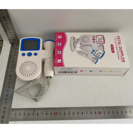 Monitor Fetal Doppler, Cyrax, Monitorizare Sarcina, Ritm Cardiac, Ecran LCD 4.5 cm, 2 x Baterii AA (neincluse), Portabil, din ABS, 12.8 x 9.6 x 3 cm, Utilizare de la 9 Saptamani, Albastru