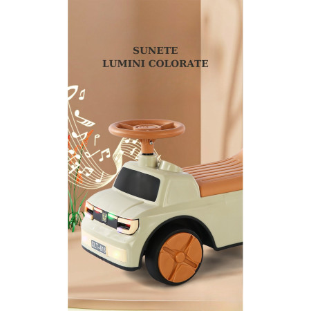 Masinuta Ride-On Cyrax, cu Sistem Anti-Rasturnare, Sistem de Lumini si Muzica, Cutie de Depozitare, 1-6 Ani, 58 x 28 x 37 cm, Maro