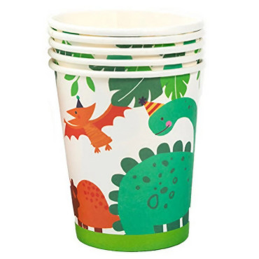 Set 10 Pahare de Carton Happy Birthday, Cyrax, Model Dinozauri, Tematica Aniversare, 7.5x8.5 cm, 200 mL, Multicolor