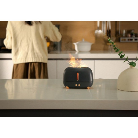 Umidificator de tip flacara,  cu aromaterapie, 7 culori, 250 ml, negru