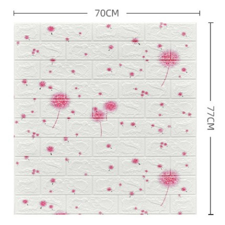 Set 10 Placi Tapet 3D,  70 x 77 cm, Grosime 3 mm, din Polietilena, Tip Caramida, Model Papadie Roz, Suprafata acoperita 5.3 mp, Alb