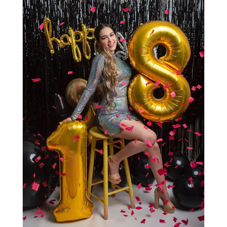 Balon din Folie Metalizata Cyrax, Figurina Cifra, Tema Aniversare 100 cm, Ambalaj Individual, Pai inclus, Umflare cu Aer sau Heliu, Auriu, Cifra 8