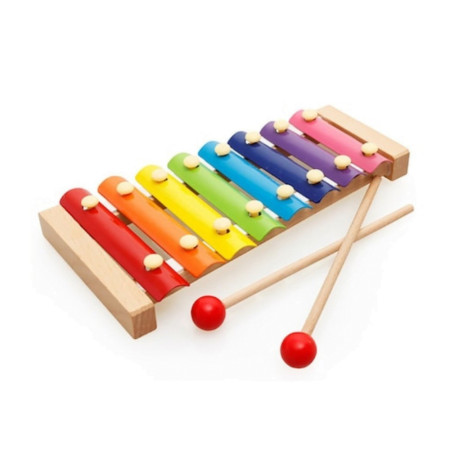 Instrument Muzical Xilofon Cyrax, din Lemn, 8 Note Muzicale, 2 Bete de Percutie, 4-6 Ani, Multicolor