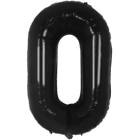 Balon din Folie Metalizata, Cyrax, Figurina Cifra, Tema Aniversare 40 cm, Ambalaj Individual, Pai inclus, Umflare cu Aer sau Heliu, Negru, Cifra 0