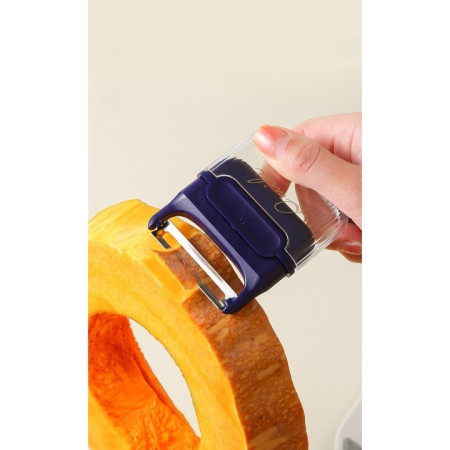 Decojitor/Curatator manual de legume si fructe, Cyrax, portabil, cu magnet, doua lame, Inox, Mov, 6.7x6x1.6 cm