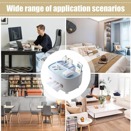 Suport pentru Servetele,  Cutie Multifunctionala, Design Minimalist, ABS, cu Suport pentru Obiectele Personale, pentru Birou, 21x12x12 cm, Albastru