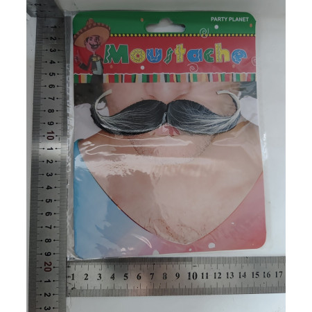 Mustata Falsa pentru Deghizari, Cyrax, Petreceri Tematice, din Panza, Autoadeziv, 13 x 4 cm, Model Grizonat 1, Negru/Alb