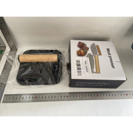 Presa Manuala pentru Carne, Cyrax, din Aliaj de Aluminiu, Maner din Lemn, Presa pentru Burgeri, Usor de Curatat si Folosit, Patrata, 16x16x6 cm, Neagra