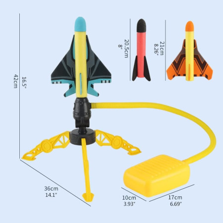 Jucarie pentru Copii, Cyrax, Lansator de Rachete cu Piciorul, Un Lansator, 3 Rachete Fara Lumini, 3 Aircrafts, 42x36 cm, Multicolor