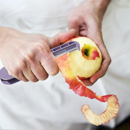 Peeler pentru Legume si Fructe, Cyrax, 3.6 x 9.1 cm, Multifunctional, Curatator Pliabil, din ABS si Otel Inoxidabil, Mov