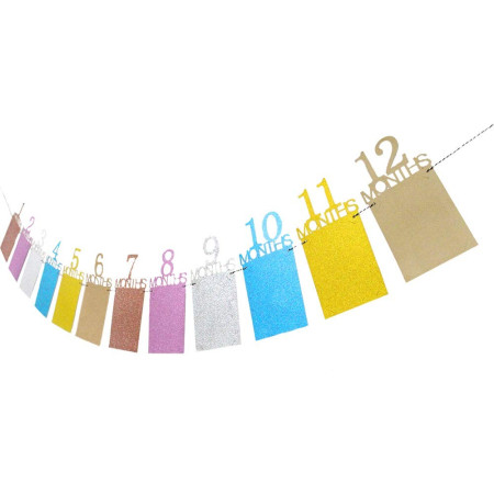 Banner pentru Poze, Cyrax, 15.2x10.2 cm, Tema Prima Aniversare, Model Primele 12 Luni, Rola Ata Inclusa, Multicolor