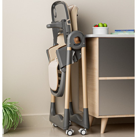 Scaun de Masa pentru Bebelusi si Copii, Cyrax, 2 Tavite si Husa Detasabile, Multifuncțional, Stabil, Centura de Siguranta, Inaltime Ajustabila, Spatar Reglabil Moale, Cos de Depozitare, 100x50x80cm, de la 6 Luni, Crem