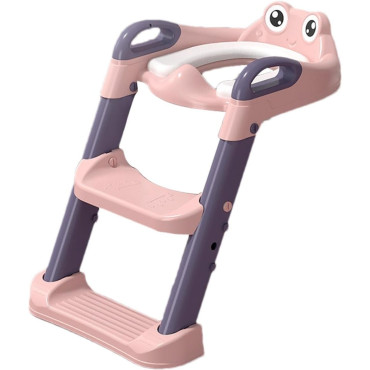 Reductor si Scaunel Inaltator WC, Cyrax, pentru Copii 1 - 7 Ani, 2 Trepte Reglabile, Pliabil, Colac Moale, cu Spatar si Manere, Inaltime 54/58 cm x 39.5 x 35 cm, din Plastic+PVC, Roz/Mov