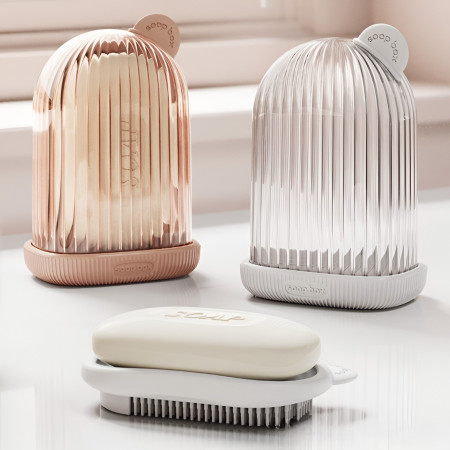 Sapuniera de Calatorie,  Suport pentru Sapun cu Scurgere a Apei, Recipient cu Capac Depozitare, Savoniera pentru Baie, 12.6x6.1x8.4cm, Roz