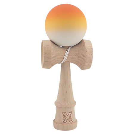 Kendama X Originala, Profesionala, Cyrax, din Lemn, Rubber Grip, 18 cm, Portocaliu/Galben/Alb