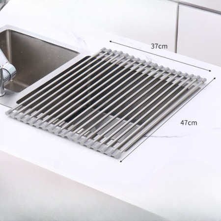 Cyrax Covoras de Scurgere pentru Chiuveta Bucatarie, din Otel Inoxidabil, Suport Chiuveta, Pliabil, Antiderapant, Usor de Curatat si de Depozitat, 47x37cm, 18 Tuburi, Gri