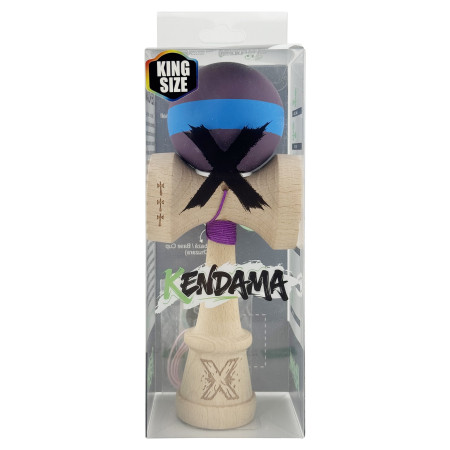 Kendama X Originala, Profesionala, Cyrax, Cupe Mari KING SIZE V3, Rubber Grip, Gaura in Baza, Rulment Metalic, din lemn 18 cm, Ata 62/65 cm, M Mov/Albastru/Mov
