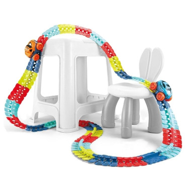 Jucarie de Constructie RollerCoaster, Cyrax, 184 de Piese, 44.5x36x7 cm, cu Masini, Multicolor