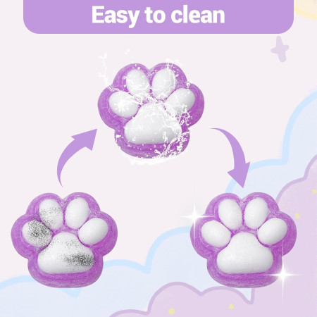 Jucarie Antistres Squishy, Cyrax, cu Revenire Lenta, Squeeze Pinch Family, Model Labuta de Pisica Pufoasa, 6x6 cm, 72g, Ambalaj Transparent, Mov-Alb