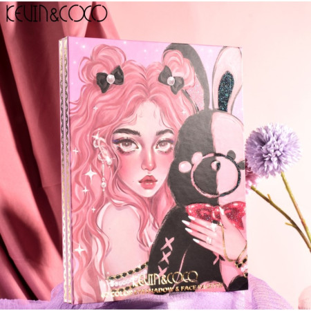 Set farduri 2 in 1 Kevin&Coco, paleta 62 nuante, mini paleta iluminator tip carte, rezistenta ridicata, 22 x 17 cm, 430 g, multicolor