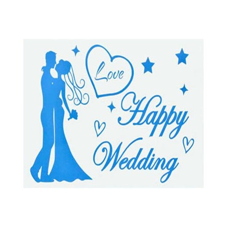 Sticker Autocolant, Cyrax, Tematica Nunta, Model Scris Happy Wedding, 21x29 cm, Albastru
