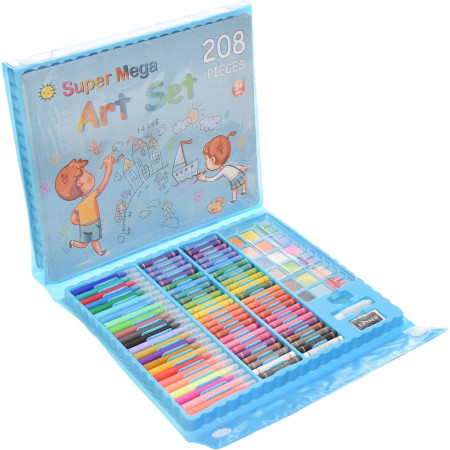 Set 208 Piese, Complet pentru Pictura si Desen, Cyrax, Tip Servieta, 3-12 Ani, 40.5 x 5 x 30 cm, Albastru