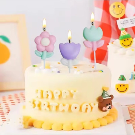 Set 3 Lumanari, Cyrax, Tema Flori, Model 1, din Parafina, Multicolor